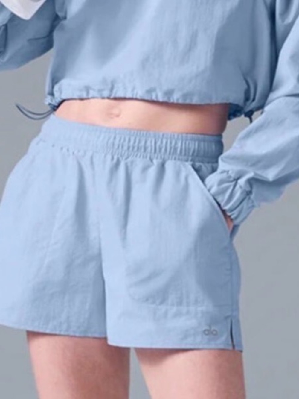 Alo Yoga Alumni Shorts, Seashell Blue, Light Blue Athletic Elastic-Waist Shorts